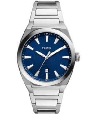 Fossil Men's Everett Silver-tone Stainless Steel Bracelet Watch 42mm In Blue/silver
