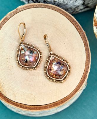 Gold-Tone Stone Drop Earrings