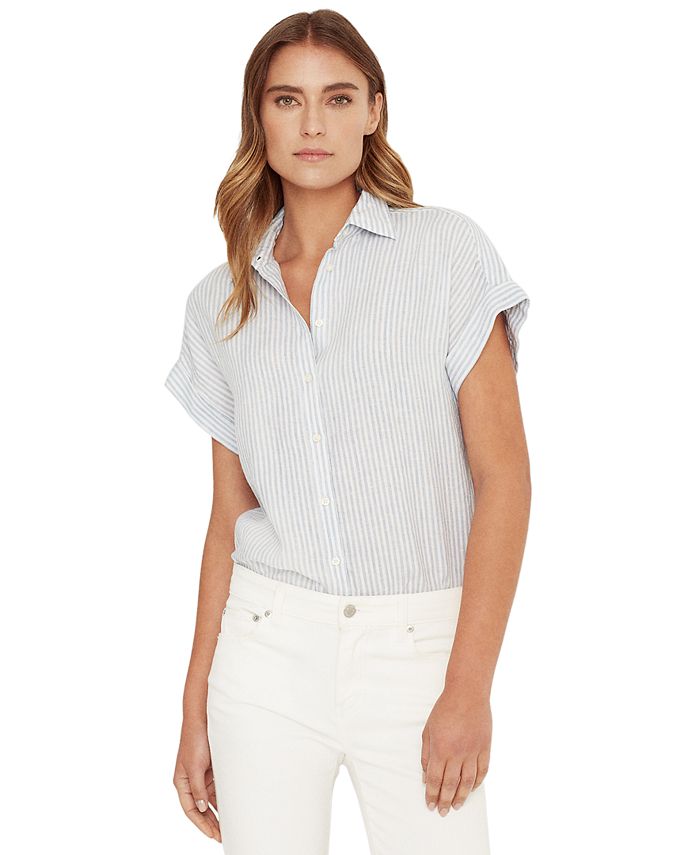 Lauren Ralph Lauren Petite Striped Linen Shirt - Macy's