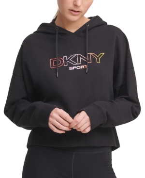 DKNY OMBRE-LOGO CROPPED HOODIE