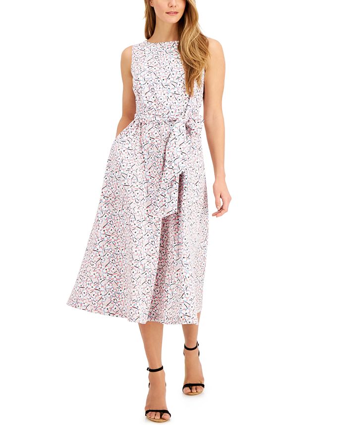 Anne Klein Floral-Printed Tie-Sash Midi Dress - Macy's