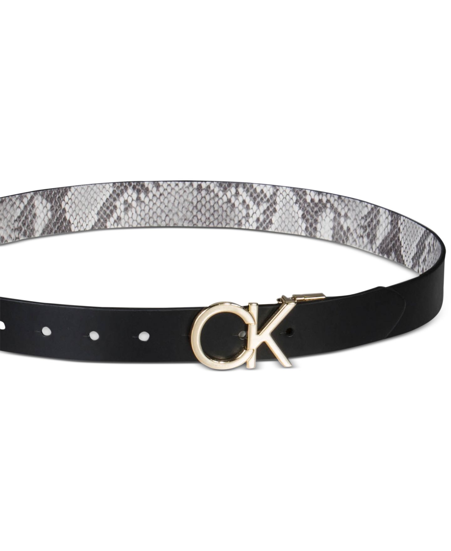 Женский ремень Calvin Klein Reversible Monogram Buckle, цвет: Чёрный / Серый — фото 4