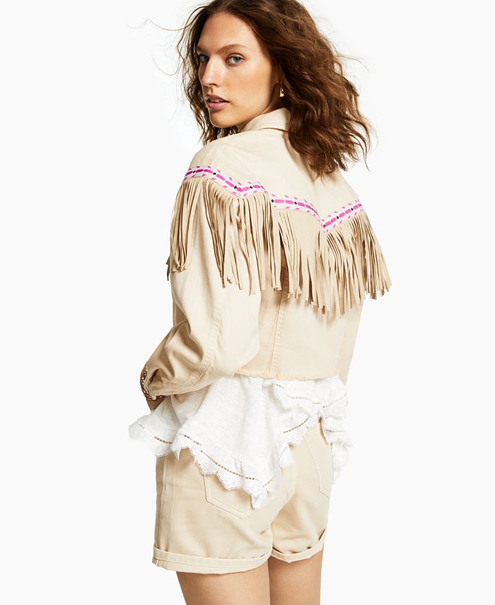 INC International Concepts Luxe FringeTrim Denim Jacket, Created for Macy's Macy's