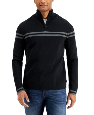 Dkny Men s Quarter zip Striped Sweater Created For Macy s In Black ModeSens