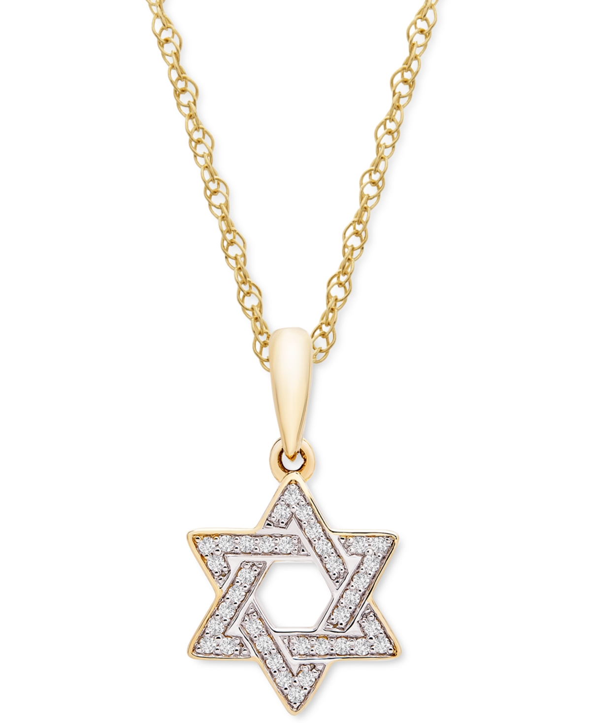 Diamond Star of David 18" Pendant Necklace (1/10 ct. t.w.) in 10k White or Yellow Gold, Created for Macy's - White Gold