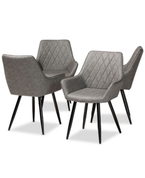 Baxton Studio Astrid Mid-century Contemporary Faux Leather Upholstered And Metal 4 Piece Dining Chair Set In Gray