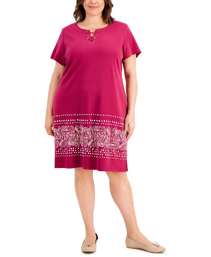 Karen Scott Plus Size Border-Print T-Shirt Dress, Created for Macy's ...