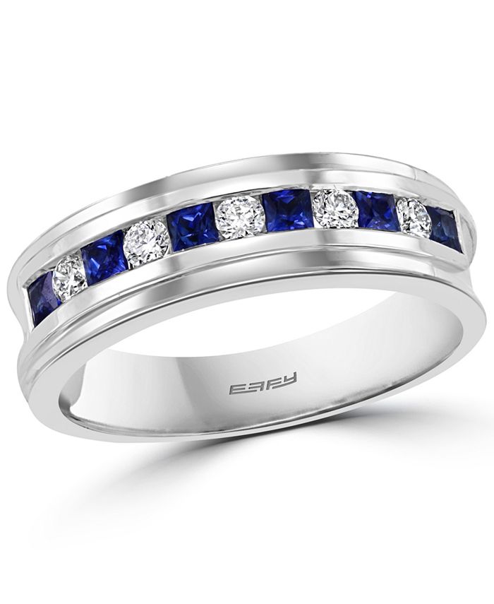 EFFY Collection - Men's Sapphire (3/8 ct. t.w.) & Diamond (1/4 ct. t.w.) Band in 14k White Gold