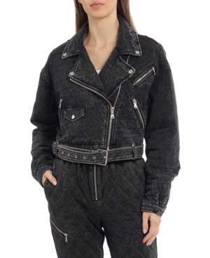 Avec Les Filles CROPPED FRENCH TERRY QUILTED BIKER JACKET