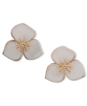 Lonna & Lilly Gold-tone Pave & Mother-of-pearl Flower Stud Earrings In White