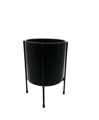 Jay Imports - BLACK MATTE CERAMIC PLANTER WITH METAL STAND