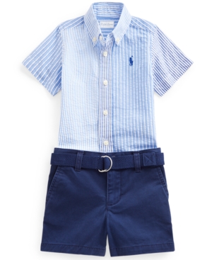 Ralph Lauren Baby Boys 3-Pc Seersucker Shirt Shorts & Belt Set