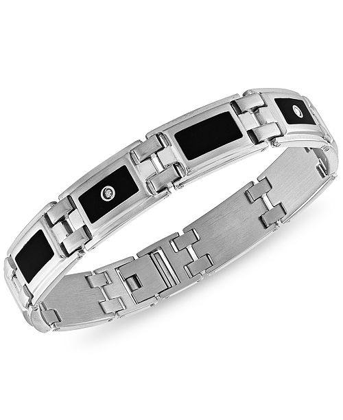 alfani Macy's Men's Diamond (1/8 ct. t.w.) & Black Enamel Bracelet in Stainless Steel Jewelry & Watches