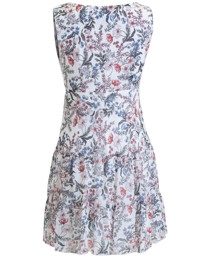 Connected Floral-Print V-Neck Fit & Flare Chiffon Dress - Macy's