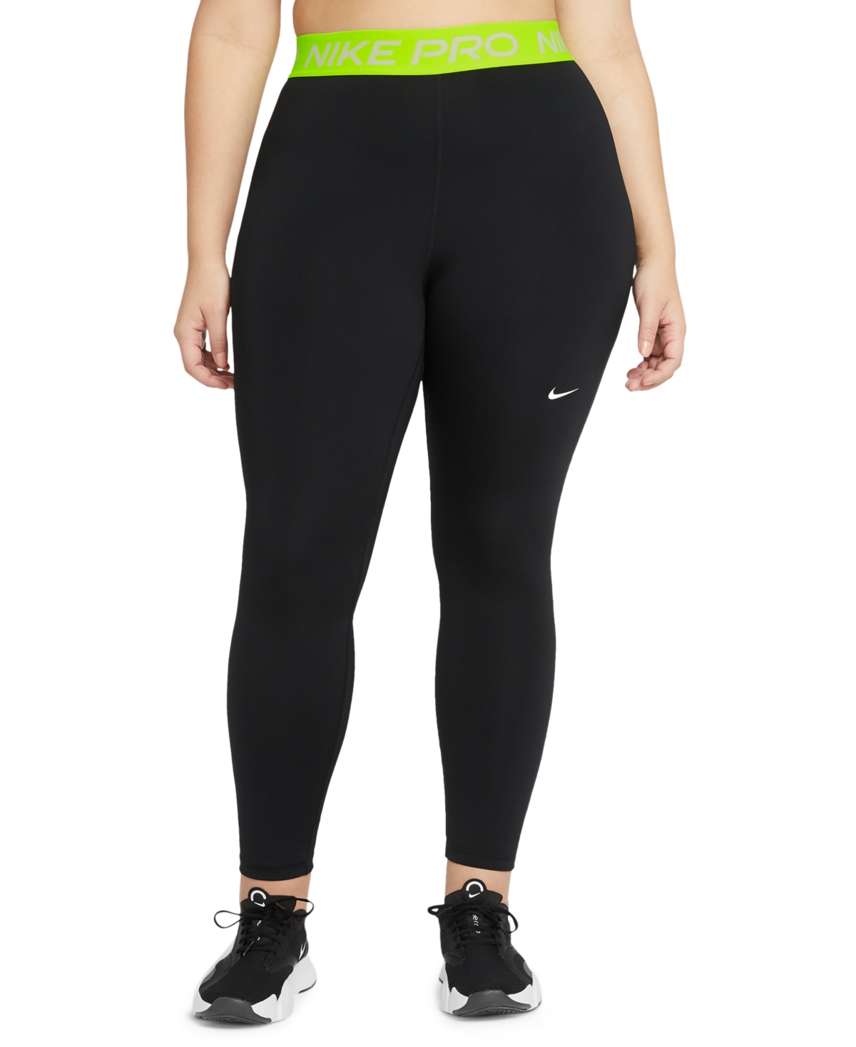 Shop Nike Pro 365 Plus Size Leggings In Black,volt