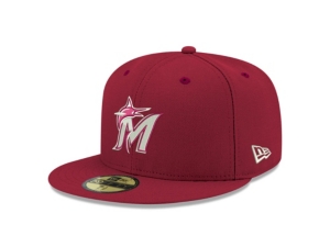 New Era Miami Marlins Re-dub 59fifty Cap In Cardinal Red