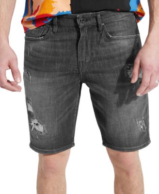 GUESS - Men's Slim Fit Rip and Repair Denim Shorts