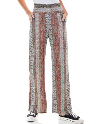 Kingston Grey - Juniors' Printed Smocked Wide-Leg Pants