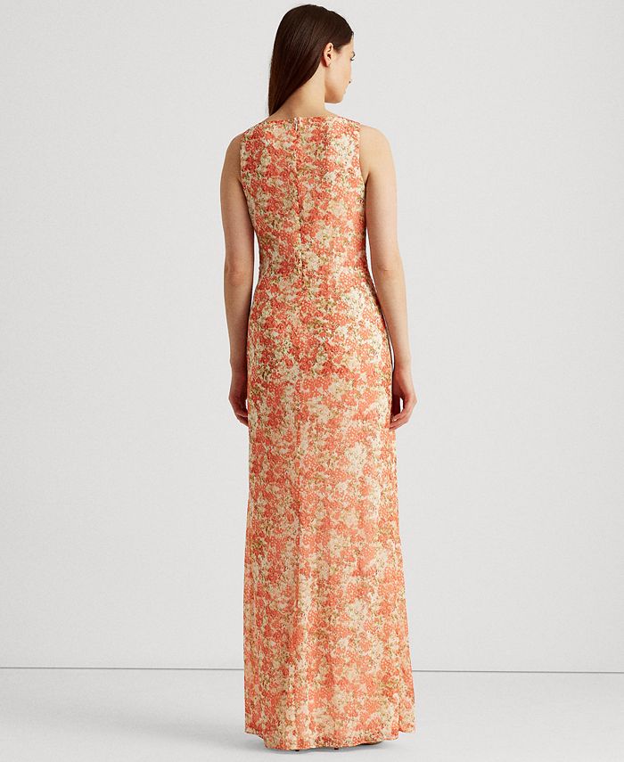 lauren ralph lauren botanical print georgette gown