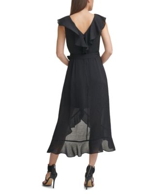 dkny sleeveless ruffled midi dress