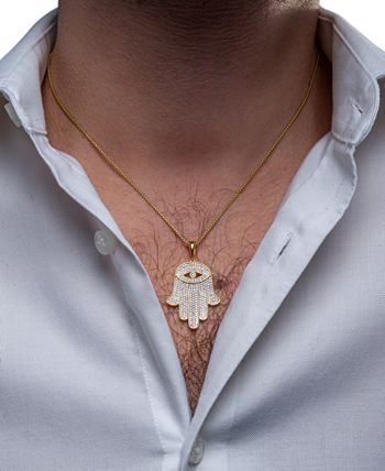Men's Diamond Hamsa Hand 22 Pendant Necklace (1/4 ct. t.w.) in 14k  Gold-Plated Sterling Silver or Sterling Silver