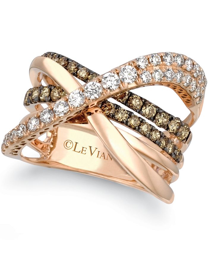 Le Vian Chocolatier® Chocolate Diamond (5/8 ct. .) & Vanilla Diamond®  (5/8 ct. .) Statement Ring in 14k Rose Gold & Reviews - Rings - Jewelry  & Watches - Macy's