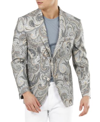 Tallia Men s Slim Fit Grey Tan Paisley Cotton Blazer Macy s