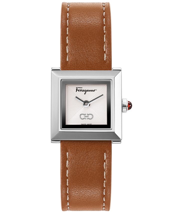 Salvatore Ferragamo - Women's Swiss Ferragamo Square Brown Leather Strap Watch 19mm