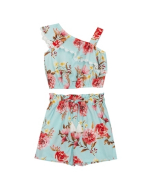 Rare Editions Little Girls Printed Linen Short Set 2 Piece