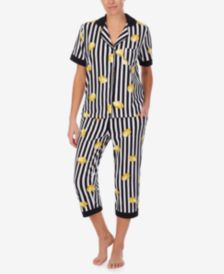 Women's Short Sleeve Notch Cropped Pant Pajama Set