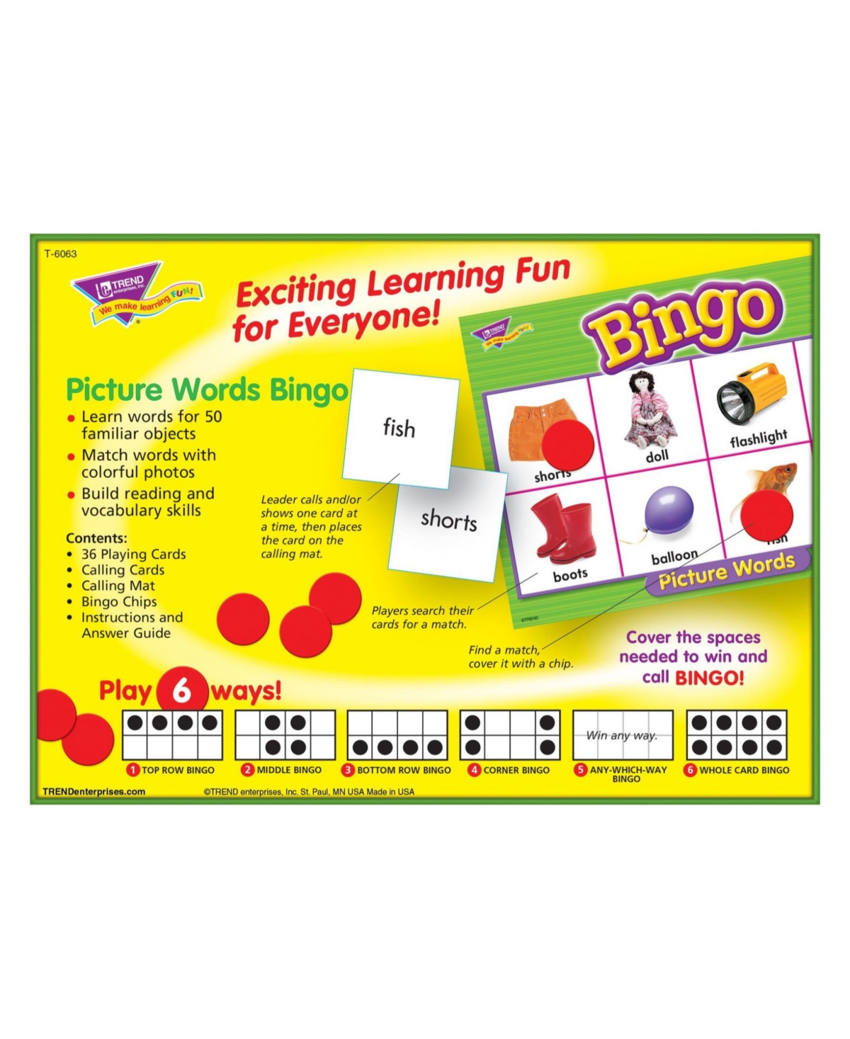 TREND ENTERPRISES PICTURE WORDS BINGO GAME 