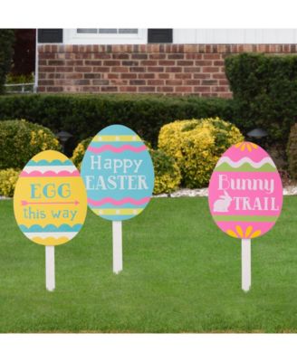 Set of 3 15"H Wooden Easter Egg Yard Stake
