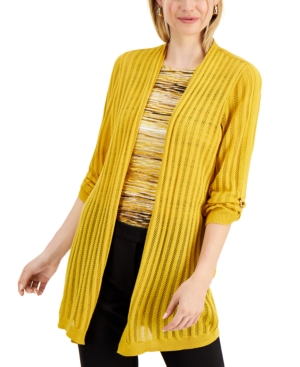 Kasper Seersucker 3/4-Sleeve Cardigan