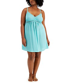 Plus Size Lace Chiffon Chemise Nightgown, Created for Macy's