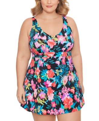 Swim Solutions - Plus Size In Living Color V-Neck Princess Seam Swimdress
