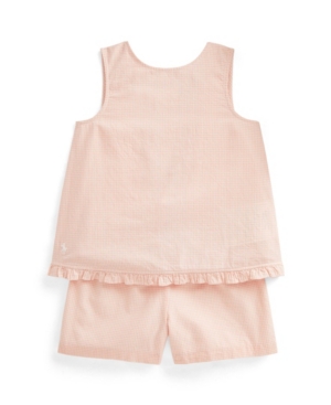 Toddler Girls Gingham Linen Top Short Set