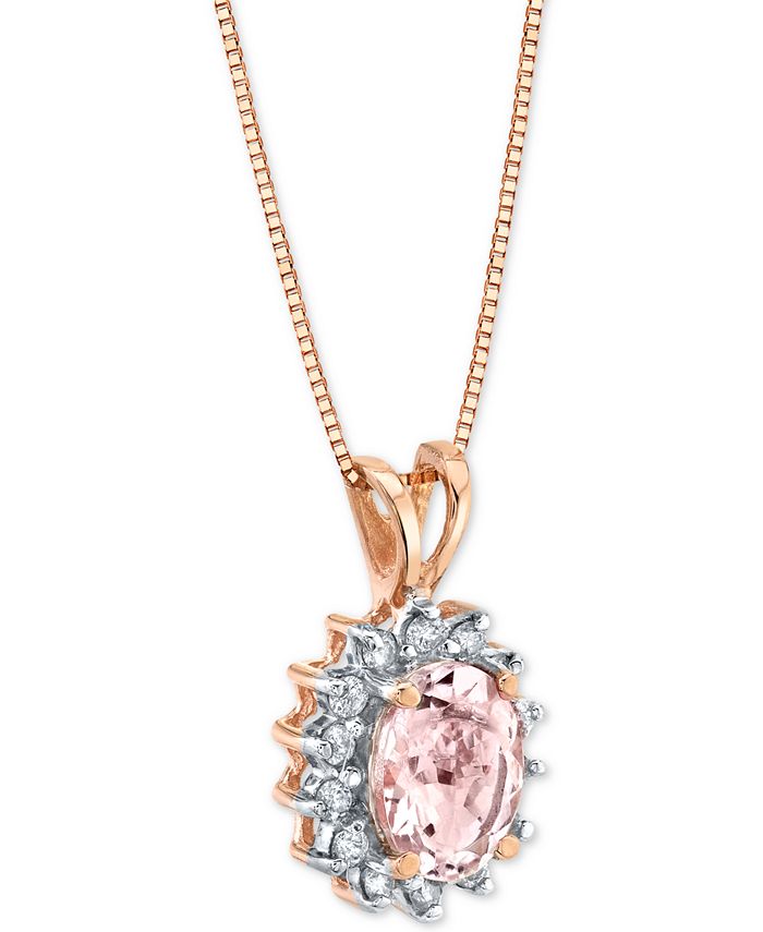 Macy's - Morganite (7/8 ct. t.w.) & Diamond (1/5 ct. t.w.) Halo 18" Pendant Necklace in 14k Rose Gold