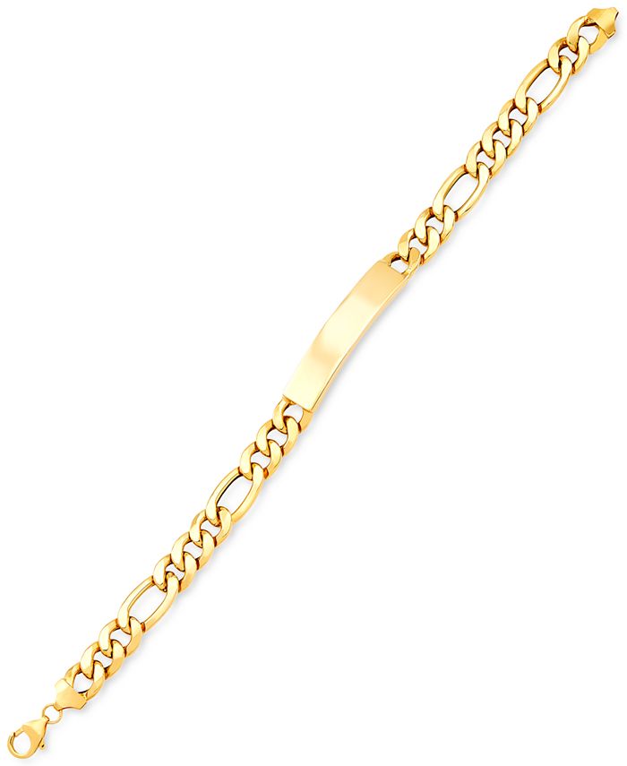 Macy's Men's ID Plate Figaro Link Bracelet in 10k Gold Macy's