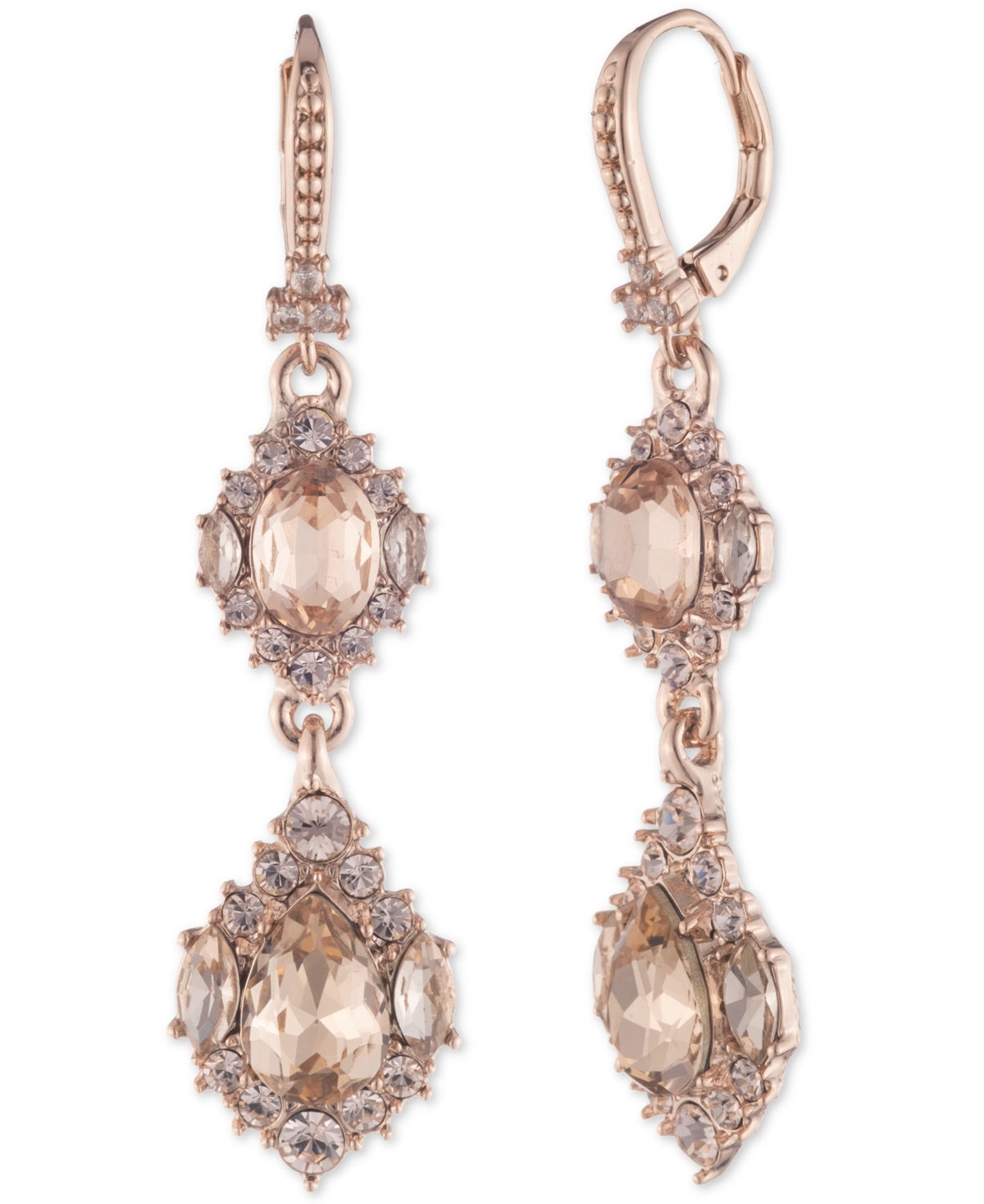 Rose Gold-Tone Crystal Cluster Flower Double Drop Earrings - Rose Gold