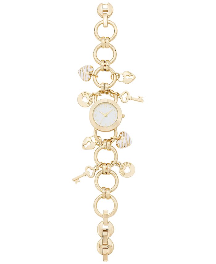 Charter Club - Women's Gold-Tone Key Charm Bracelet Watch