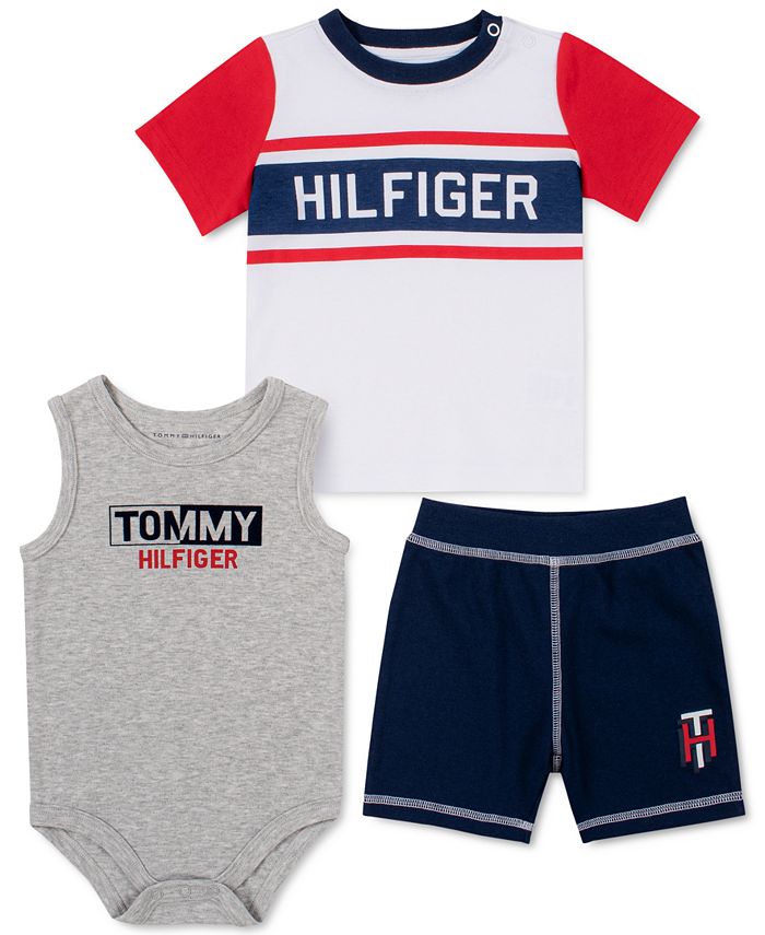 Tommy Hilfiger Baby Boys 3-Pc. Signature Bodysuit & Shorts - Macy's