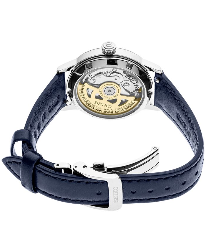 Seiko Women's Automatic Presage Blue Leather Strap Watch 34mm Macy's