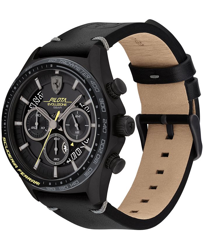 Ferrari Men's Chronograph Pilota Evo Black Leather Strap Watch 44mm