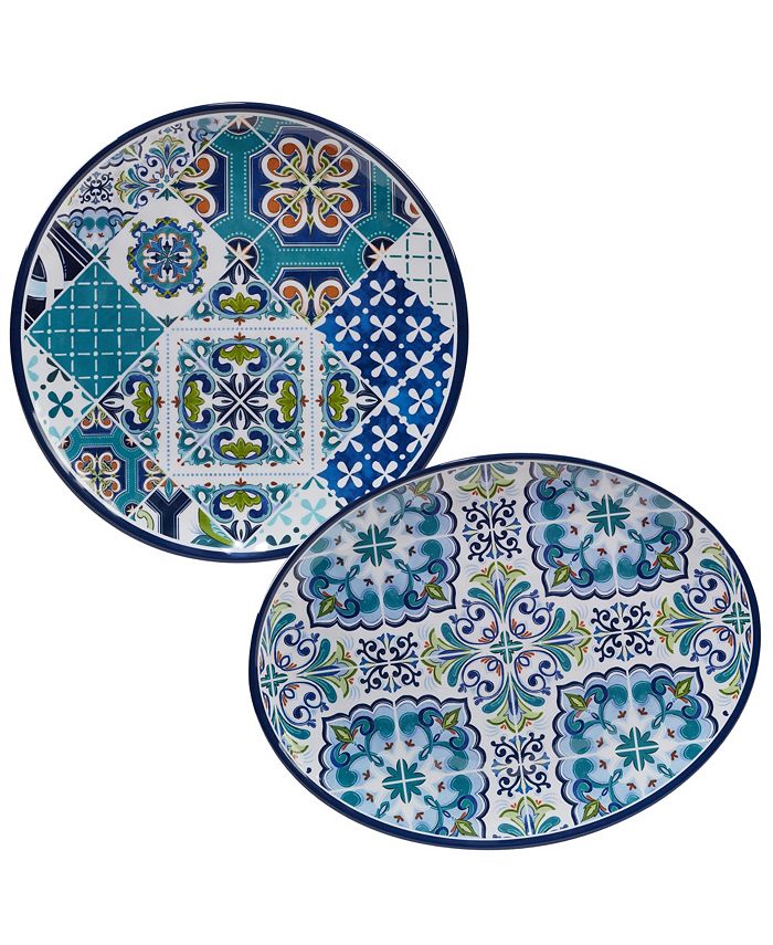 Certified International - Certified Mosaic 2pc Melamine Platter Set: Round Platter, Oval Platter