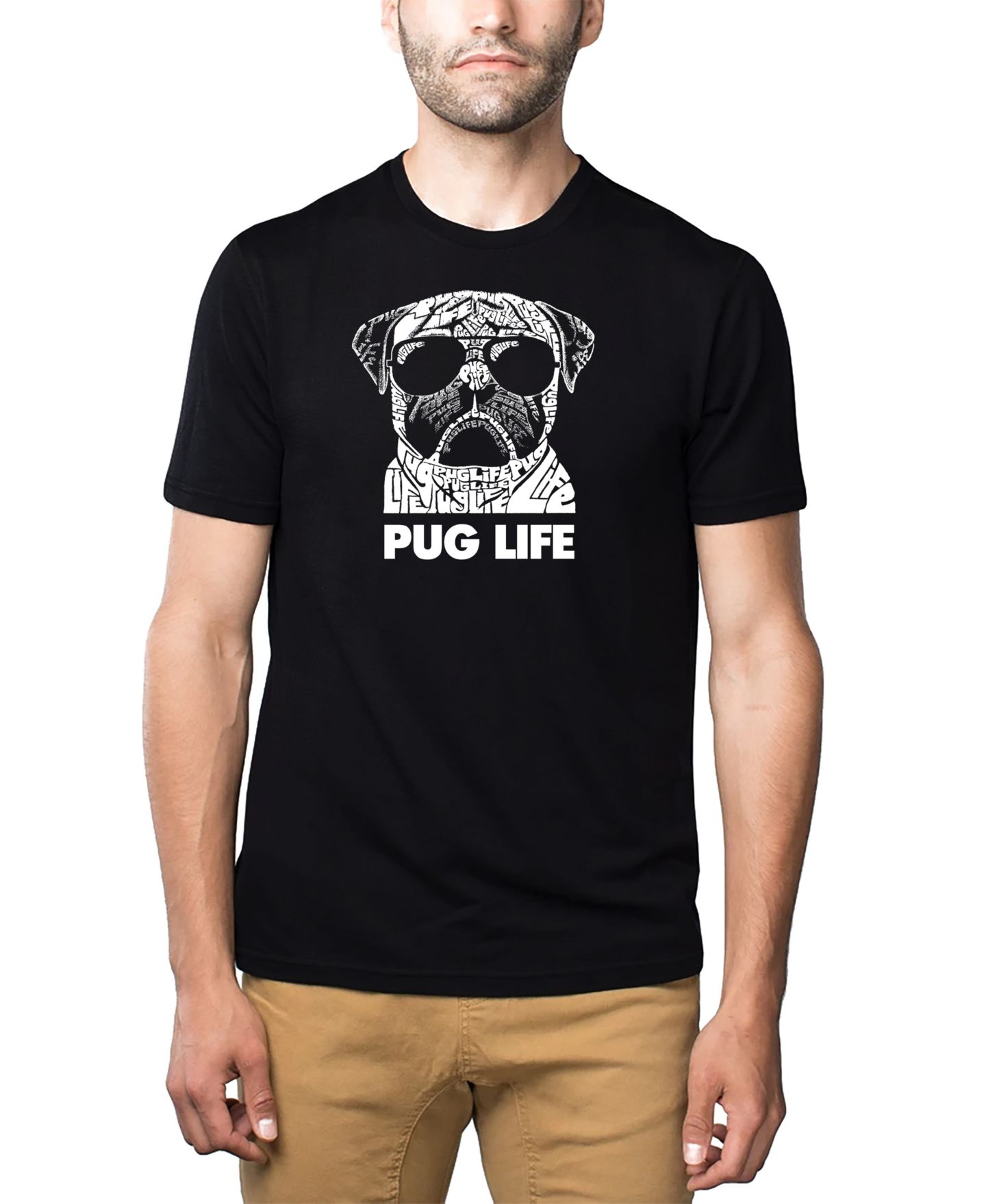 Мужская футболка LA Pop Art Cotton/Poly Blend Word Art Pug Life, цвет: Чёрный — фото 1