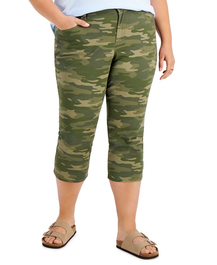 Style & Co Plus Size CamoPrint CurvyFit Capri Jeans, Created for Macy