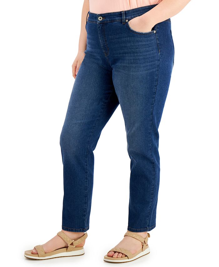 Style & Co Plus Size Dark Wash Straight-Leg Jeans, Created for Macy's ...