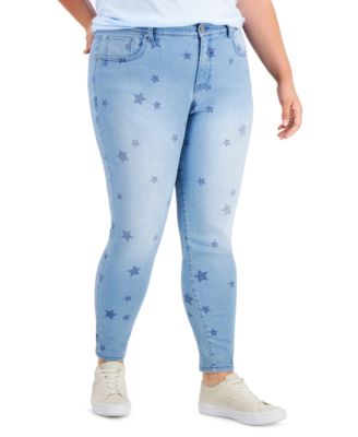 Plus Size Printed High-Rise Skinny Ankle Jeans, Created for Macy's