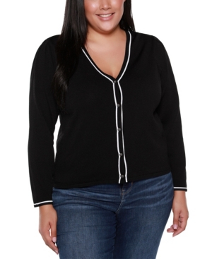 Belldini Black Label Plus Size Long Sleeve V-Neck Button Up Cardigan