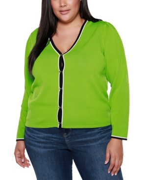 Belldini Black Label Plus Size Long Sleeve V-Neck Button Up Cardigan